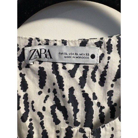Zara Black White Print Button Front Fit & Flare Dress XL - Picture 3 of 6
